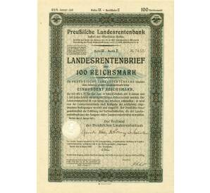 4 1/2% облигация на 100 рейхсмарок 1937 года Германия (Прусский государственный пенсионный банк) — Фото №1