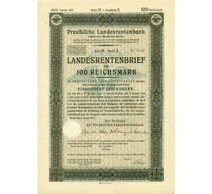 4 1/2% облигация на 100 рейхсмарок 1937 года Германия (Прусский государственный пенсионный банк) — Фото №1