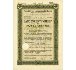 4 1/2% облигация на 1000 рейхсмарок 1935 года Германия (Прусский государственный пенсионный банк) — Фото №1