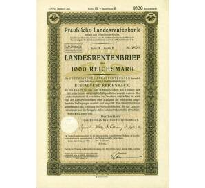 4 1/2% облигация на 1000 рейхсмарок 1935 года Германия (Прусский государственный пенсионный банк) — Фото №1