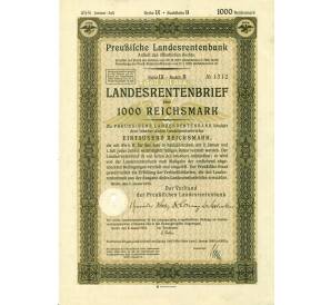 4 1/2% облигация на 1000 рейхсмарок 1935 года Германия (Прусский государственный пенсионный банк) — Фото №1