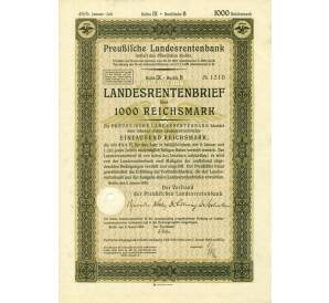 4 1/2% облигация на 1000 рейхсмарок 1935 года Германия (Прусский государственный пенсионный банк) — Фото №1