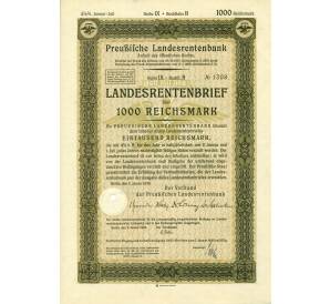 4 1/2% облигация на 1000 рейхсмарок 1935 года Германия (Прусский государственный пенсионный банк) — Фото №1