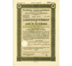 4 1/2% облигация на 1000 рейхсмарок 1935 года Германия (Прусский государственный пенсионный банк) — Фото №1
