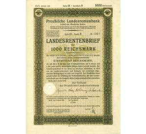 4 1/2% облигация на 1000 рейхсмарок 1935 года Германия (Прусский государственный пенсионный банк) — Фото №1