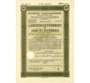 4 1/2% облигация на 1000 рейхсмарок 1935 года Германия (Прусский государственный пенсионный банк) — Фото №1