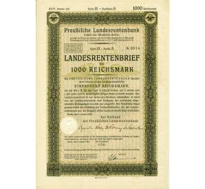 4 1/2% облигация на 1000 рейхсмарок 1935 года Германия (Прусский государственный пенсионный банк) — Фото №1