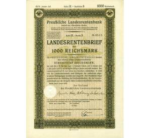 4 1/2% облигация на 1000 рейхсмарок 1935 года Германия (Прусский государственный пенсионный банк) — Фото №1