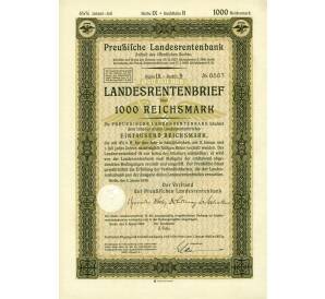 4 1/2% облигация на 1000 рейхсмарок 1935 года Германия (Прусский государственный пенсионный банк) — Фото №1