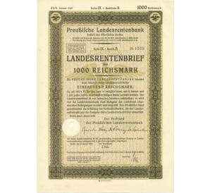 4 1/2% облигация на 1000 рейхсмарок 1935 года Германия (Прусский государственный пенсионный банк) — Фото №1