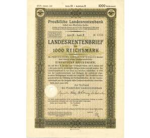 4 1/2% облигация на 1000 рейхсмарок 1935 года Германия (Прусский государственный пенсионный банк) — Фото №1