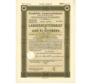 4 1/2% облигация на 1000 рейхсмарок 1935 года Германия (Прусский государственный пенсионный банк) — Фото №1