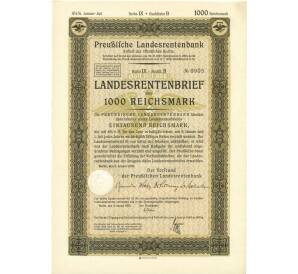 4 1/2% облигация на 1000 рейхсмарок 1935 года Германия (Прусский государственный пенсионный банк) — Фото №1