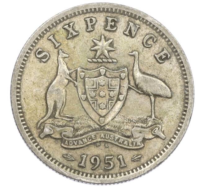 Монета 6 пенсов 1951 года PL Австралия (Артикул: M2-79622) — Фото №1