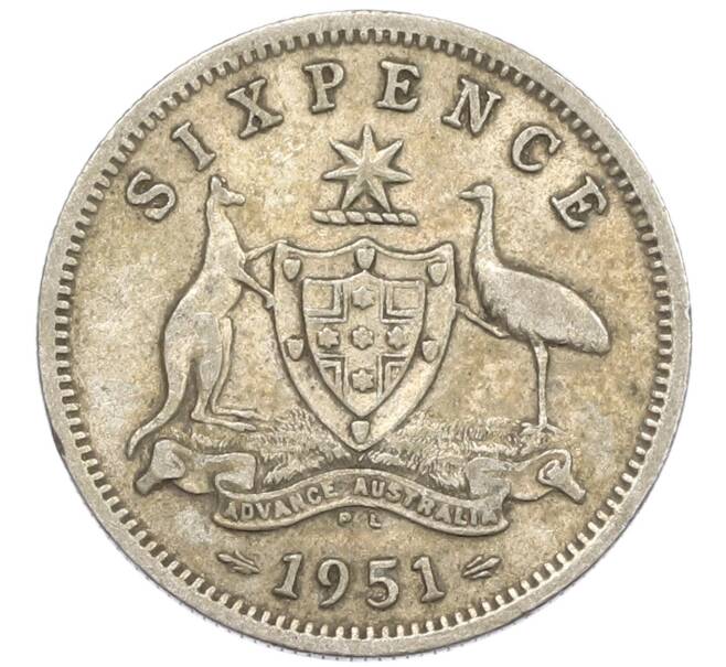 Монета 6 пенсов 1951 года PL Австралия (Артикул: M2-79629) — Фото №1