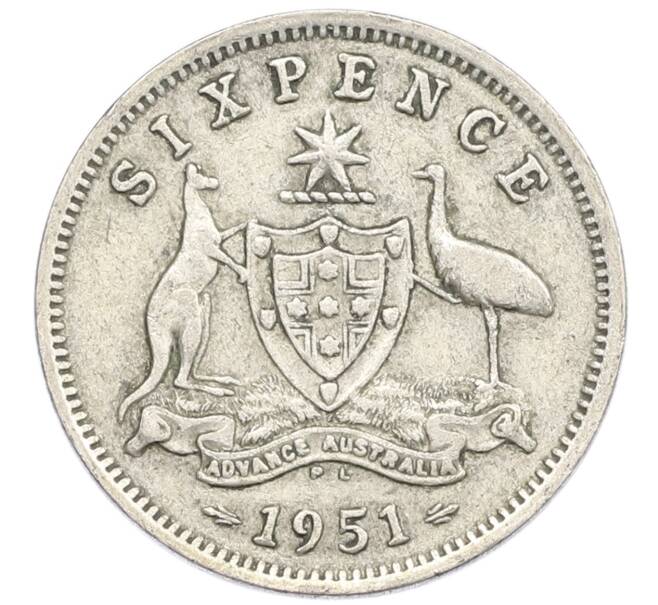 Монета 6 пенсов 1951 года PL Австралия (Артикул: M2-79630) — Фото №1
