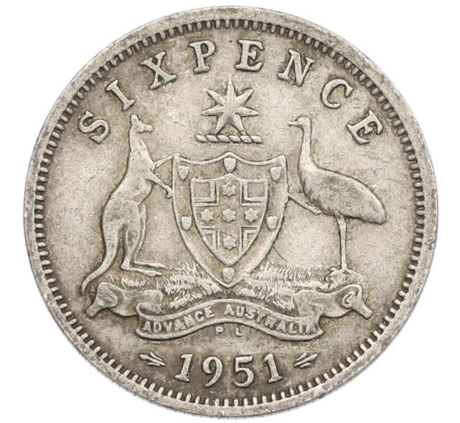 Монета 6 пенсов 1951 года PL Австралия (Артикул: M2-79631) — Фото №1