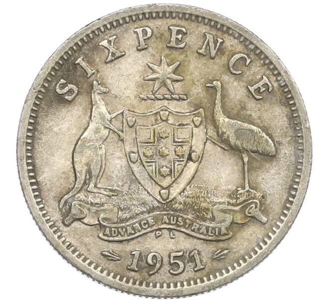 Монета 6 пенсов 1951 года PL Австралия (Артикул: M2-79640) — Фото №1