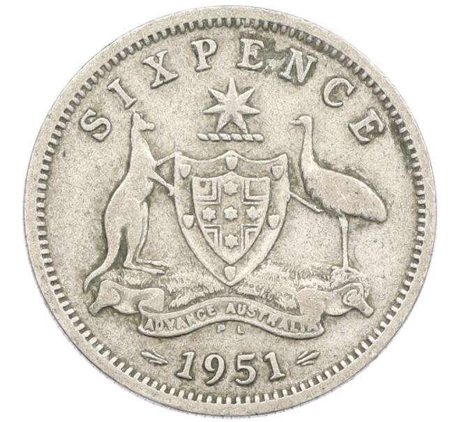 Монета 6 пенсов 1951 года PL Австралия (Артикул: M2-79641) — Фото №1