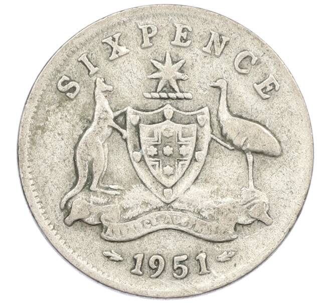 Монета 6 пенсов 1951 года Австралия (Артикул: M2-79643) — Фото №1