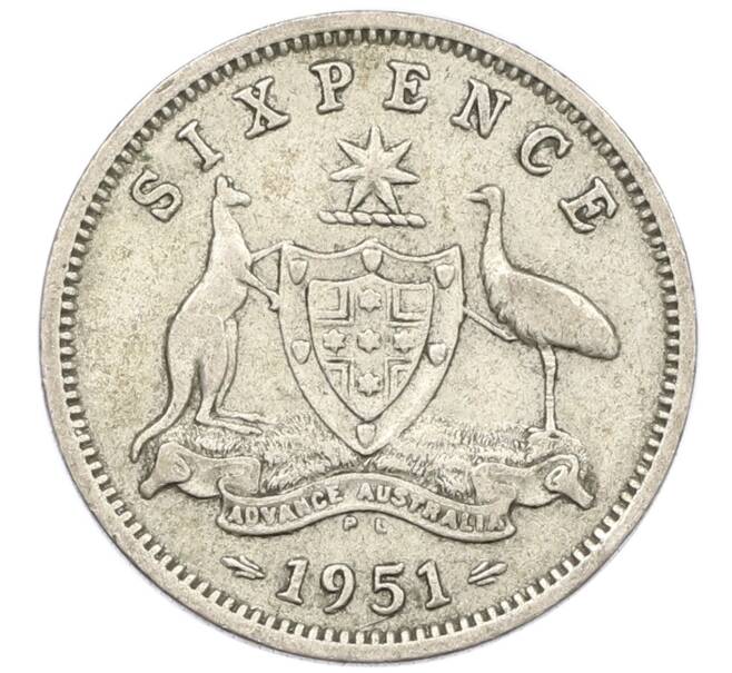 Монета 6 пенсов 1951 года PL Австралия (Артикул: M2-79648) — Фото №1