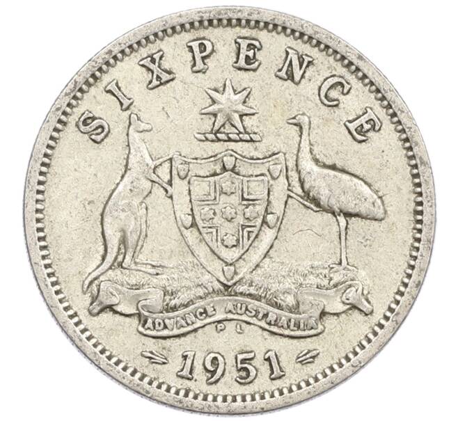 Монета 6 пенсов 1951 года PL Австралия (Артикул: M2-79654) — Фото №1