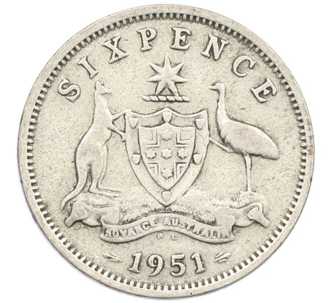 Монета 6 пенсов 1951 года PL Австралия (Артикул: M2-79656) — Фото №1
