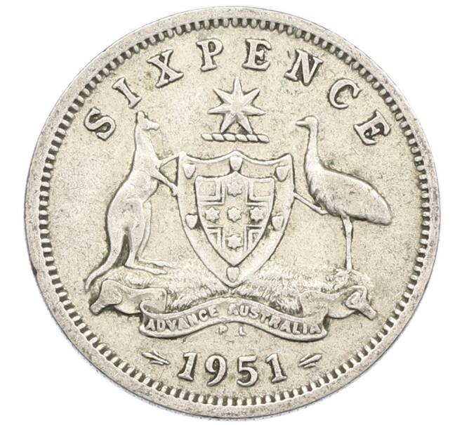 Монета 6 пенсов 1951 года PL Австралия (Артикул: M2-79675) — Фото №1