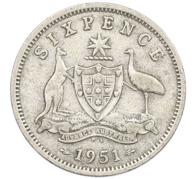Монета 6 пенсов 1951 года PL Австралия (Артикул: M2-79678) — Фото №1