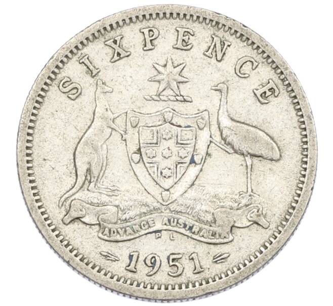 Монета 6 пенсов 1951 года PL Австралия (Артикул: M2-79685) — Фото №1