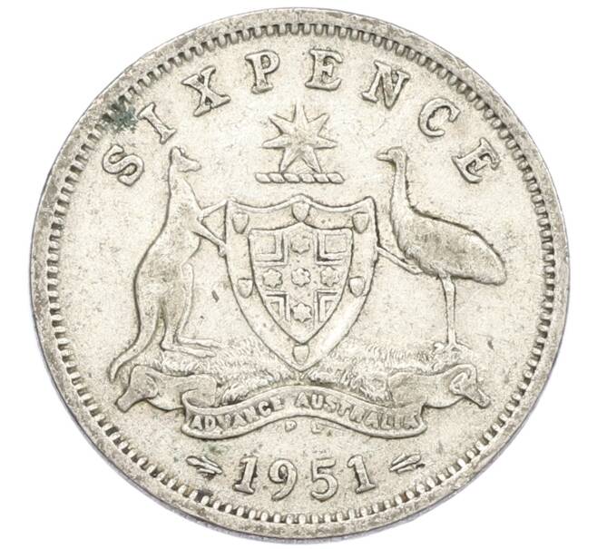 Монета 6 пенсов 1951 года PL Австралия (Артикул: M2-79695) — Фото №1