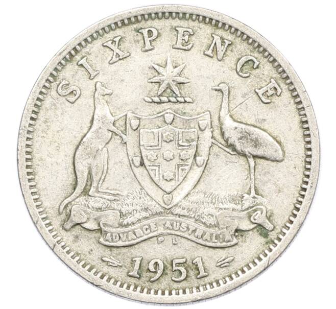 Монета 6 пенсов 1951 года PL Австралия (Артикул: M2-79705) — Фото №1