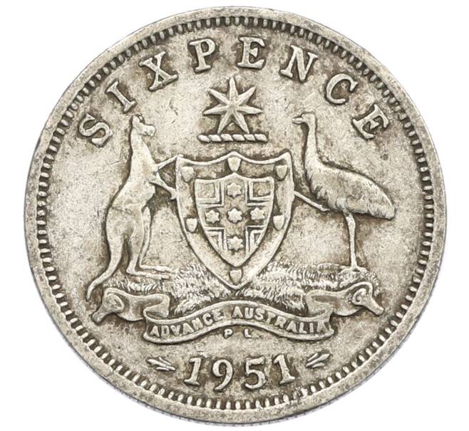 Монета 6 пенсов 1951 года PL Австралия (Артикул: M2-79717) — Фото №1