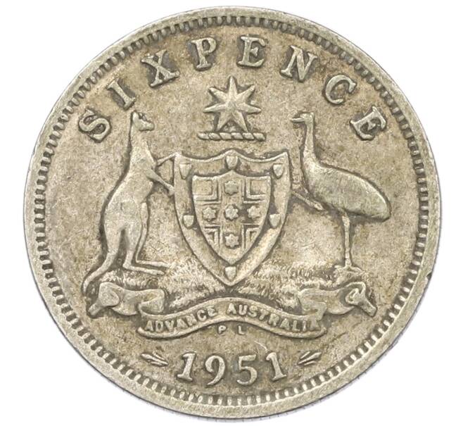 Монета 6 пенсов 1951 года PL Австралия (Артикул: M2-79719) — Фото №1