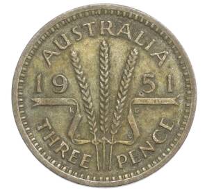 3 пенса 1951 года PL Австралия — Фото №1