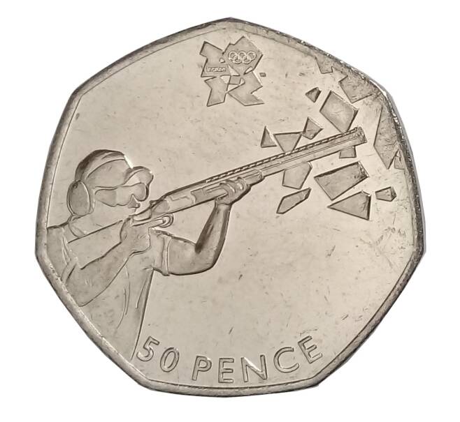 Монета 50 пенсов 2011 года Великобритания XXX летние Олимпийские Игры в Лондоне - Стрельба (Артикул M2-30256)