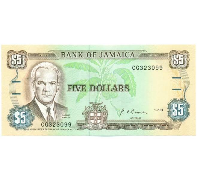 Банкнота 5 долларов 1991 года Ямайка (Артикул: K12-40403) — Фото №1