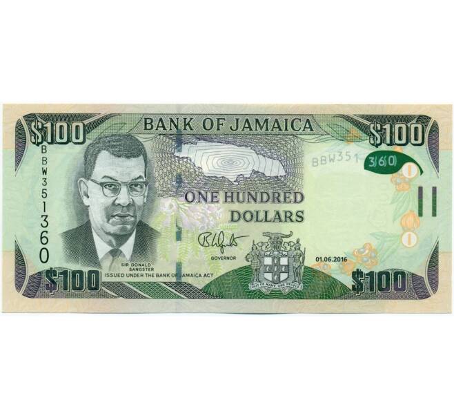 Банкнота 100 долларов 2016 года Ямайка (Артикул: K12-40410) — Фото №1