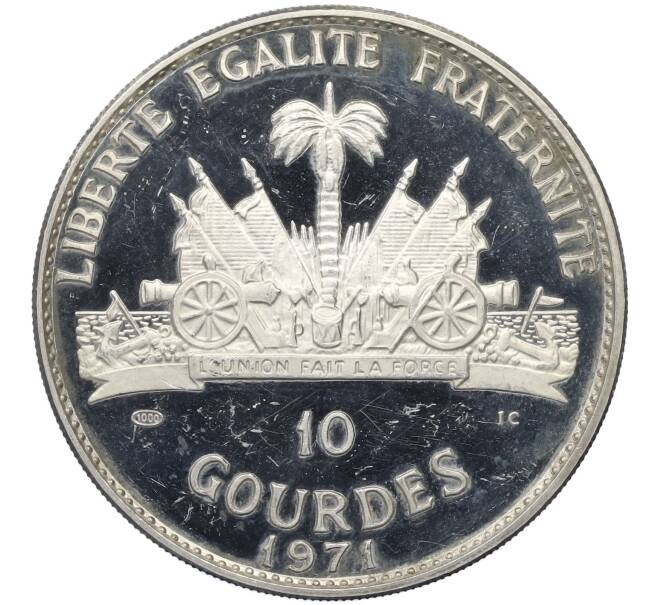 Монета 10 гурдов 1971 года Гаити «Вожди Сиу — Боевой орел» (Артикул: T11-13447) — Фото №2