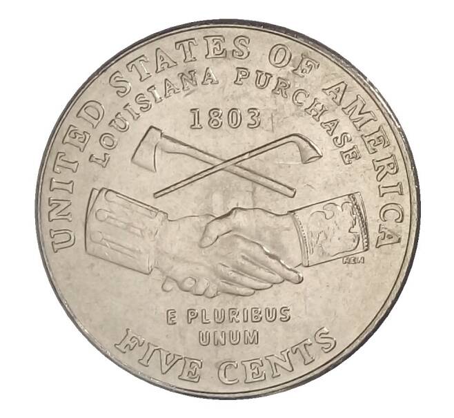 5 центов 2004 года P США «200 лет экспедиции Льюиса и Кларка — Приобретение Луизианы» (Артикул M2-30390)