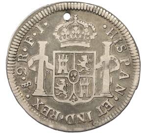 2 песо 1810 года Испанское Чили (Отверстие) — Фото №2