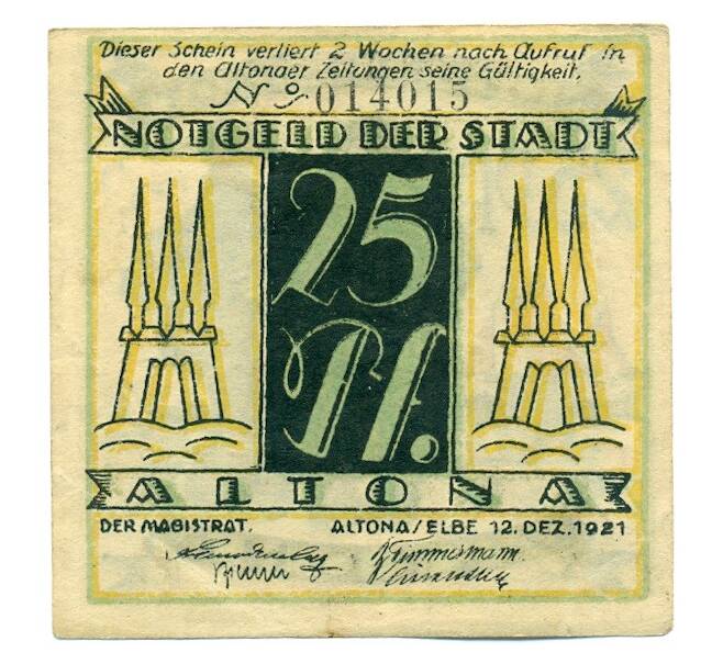 Банкнота 25 пфеннигов 1921 года Германия — город Альтона (Нотгельд) (Артикул: K12-40809) — Фото №2