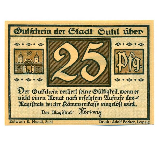 Банкнота 25 пфеннигов 1921 года Германия — город Зуль (Нотгельд) (Артикул: K12-40815) — Фото №2