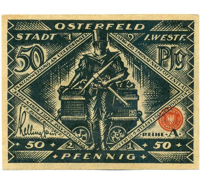 Банкнота 50 пфеннигов 1921 года Германия — город Остерфельд (Нотгельд) (Артикул: K12-40816) — Фото №2