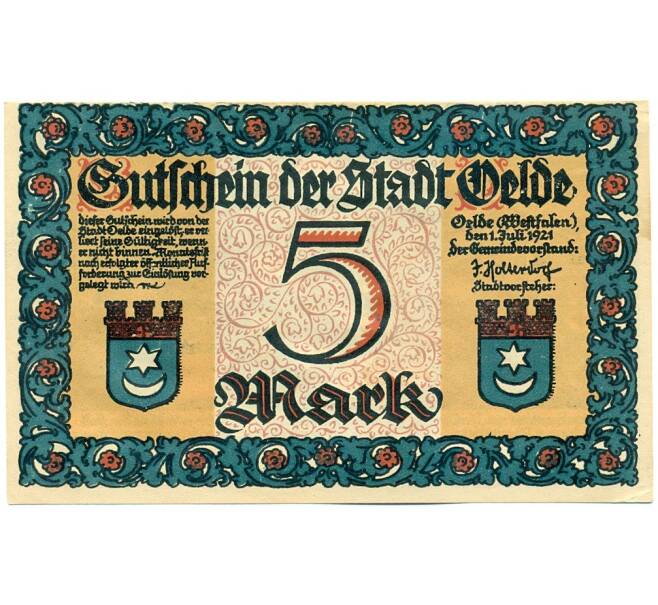 Банкнота 5 марок 1921 года Германия — город Эльде (Нотгельд) (Артикул: K12-40823) — Фото №2