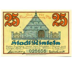 25 пфеннигов 1920 года Германия — город Ринтельн (Нотгельд) — Фото №2