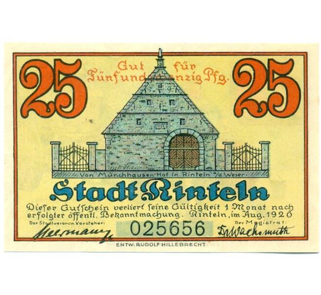 Банкнота 25 пфеннигов 1920 года Германия — город Ринтельн (Нотгельд) (Артикул: K12-40858) — Фото №2