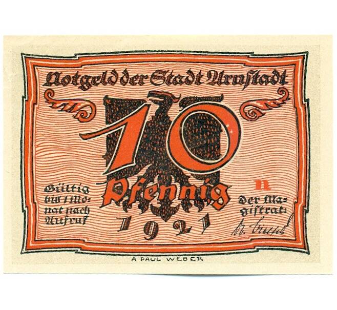 Банкнота 10 пфеннигов 1921 года Германия — город Арнштадт (Нотгельд) (Артикул: K12-40924) — Фото №2