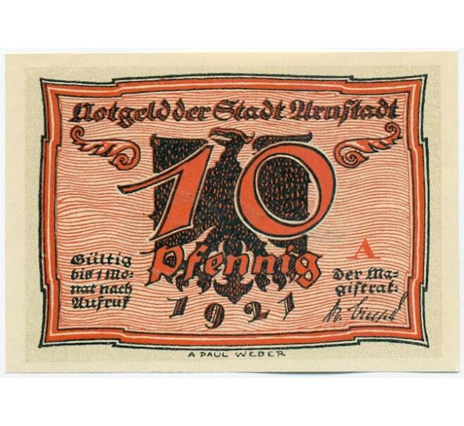 Банкнота 10 пфеннигов 1921 года Германия — город Арнштадт (Нотгельд) (Артикул: K12-40925) — Фото №2