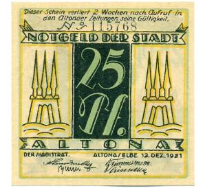 25 пфеннигов 1921 года Германия — город Альтона (Нотгельд) — Фото №2